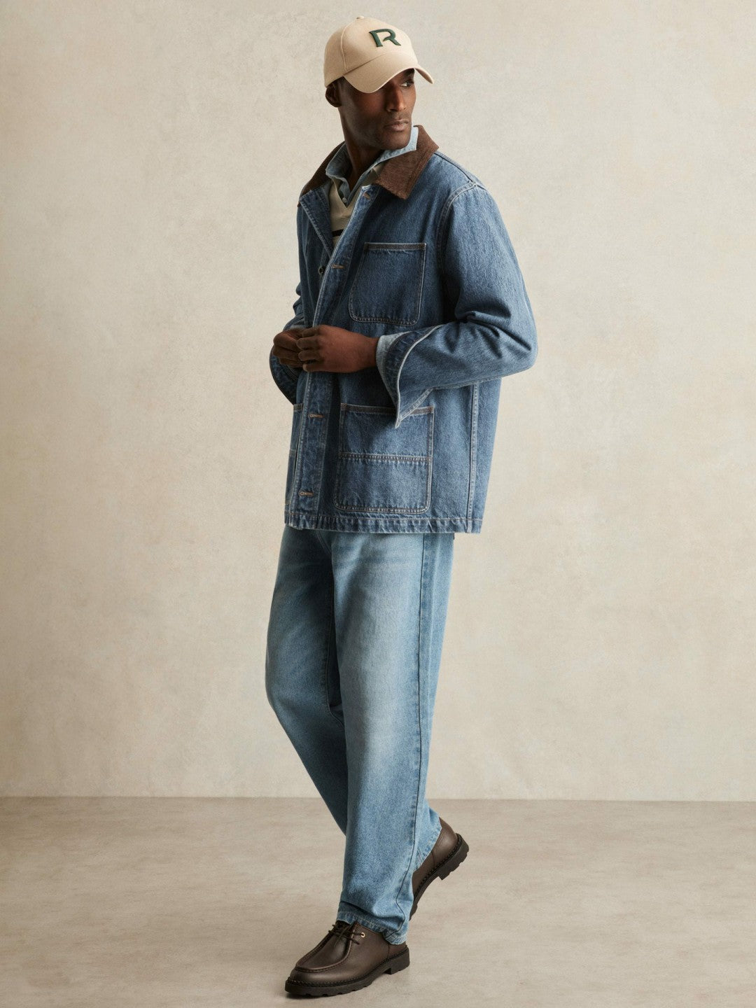Corduroy Collar Denim Worker Jacket in Denim Blue | Reiss Men New