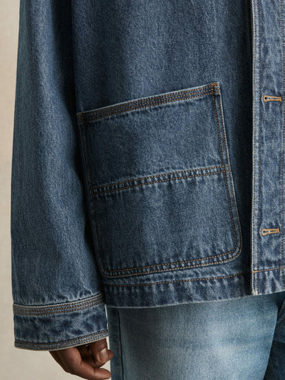 Corduroy Collar Denim Worker Jacket in Denim Blue | Reiss Men New