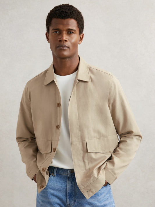 Paige Flap Pocket Worker Jacket in Beige | Reiss Men Popular