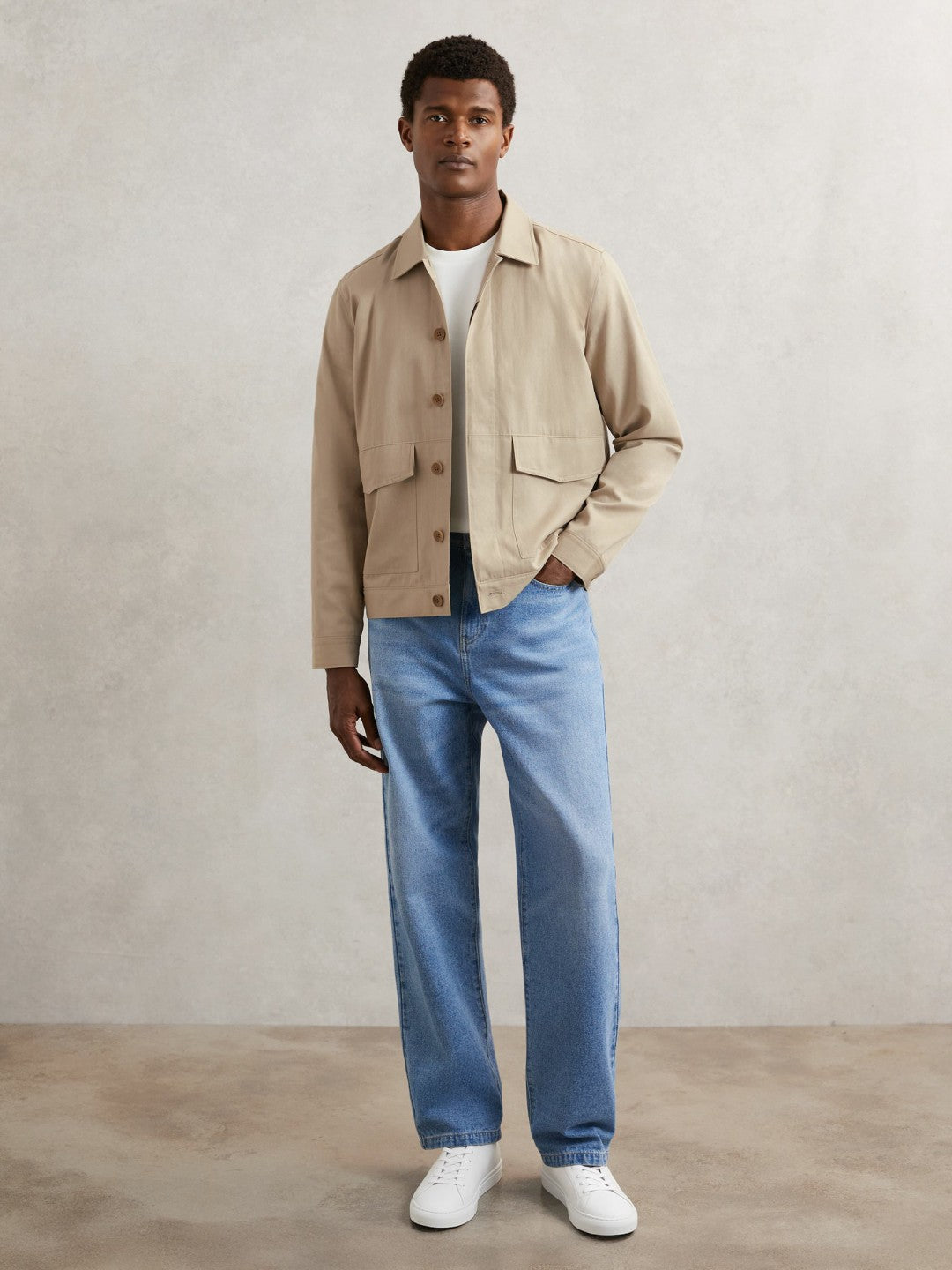 Paige Flap Pocket Worker Jacket in Beige | Reiss Men Popular