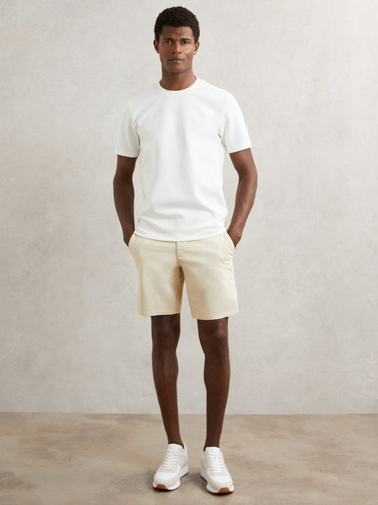 Paige Cotton Chino Shorts with Stretch in Cream | Reiss Men Premium