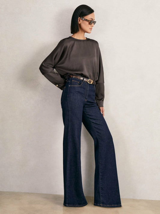 Satin Button-Back Long-Sleeve Top in Mauve | Reiss Women Signature