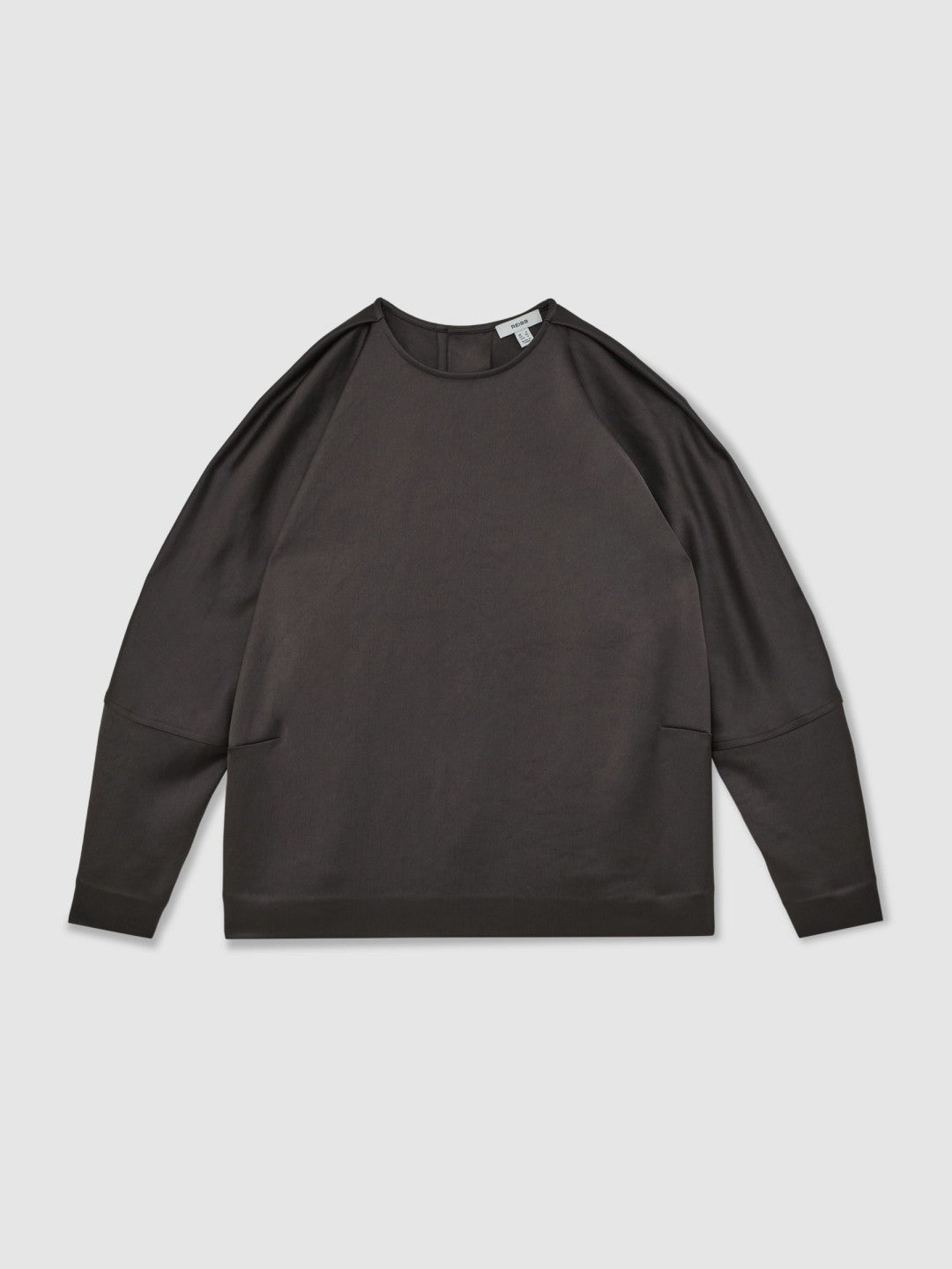 Satin Button-Back Long-Sleeve Top in Mauve | Reiss Women Signature