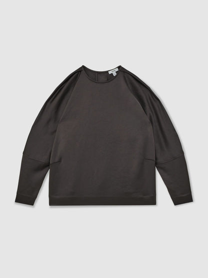 Satin Button-Back Long-Sleeve Top in Mauve | Reiss Women Signature