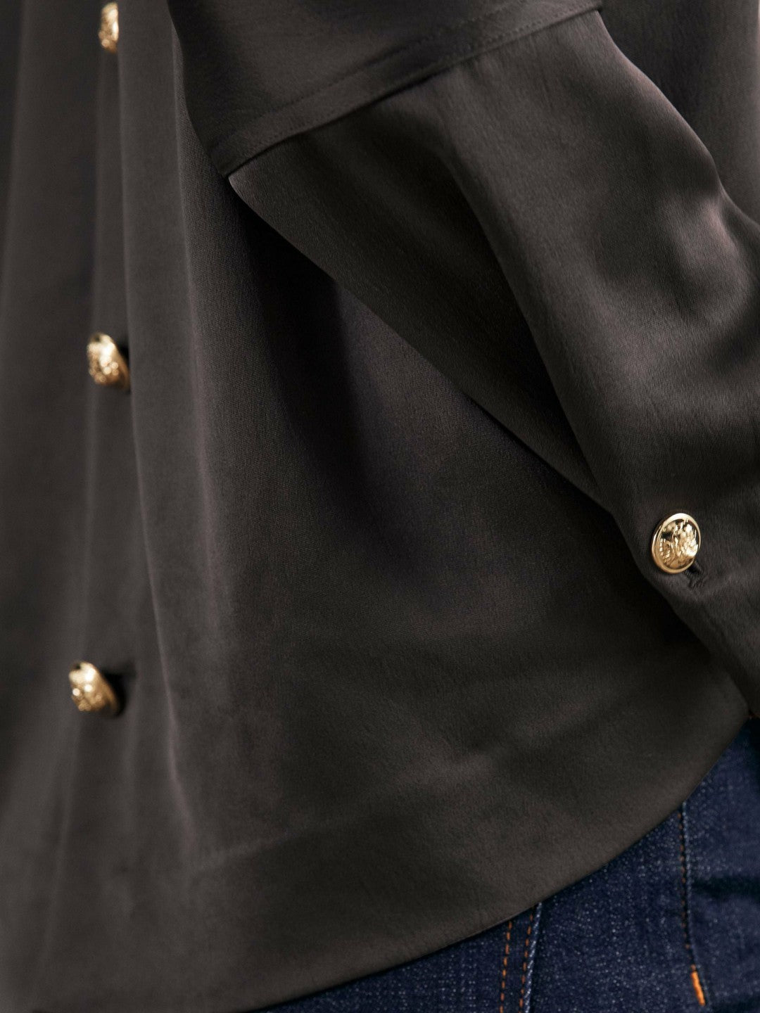 Satin Button-Back Long-Sleeve Top in Mauve | Reiss Women Signature
