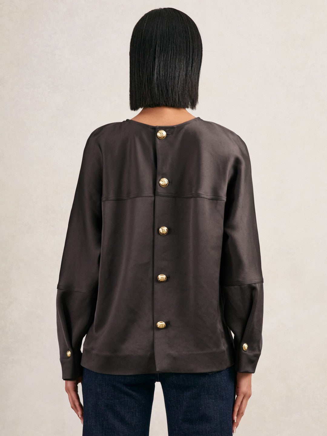 Satin Button-Back Long-Sleeve Top in Mauve | Reiss Women Signature