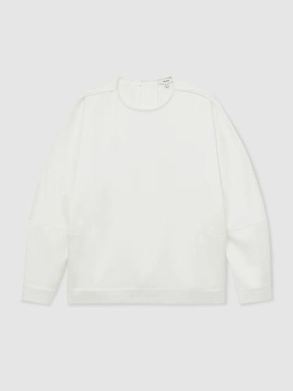 Satin Button-Back Long-Sleeve Top in Ivory | Reiss Women Trending