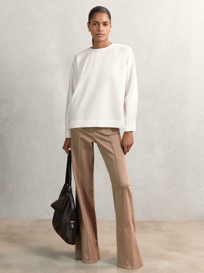 Satin Button-Back Long-Sleeve Top in Ivory | Reiss Women Trending