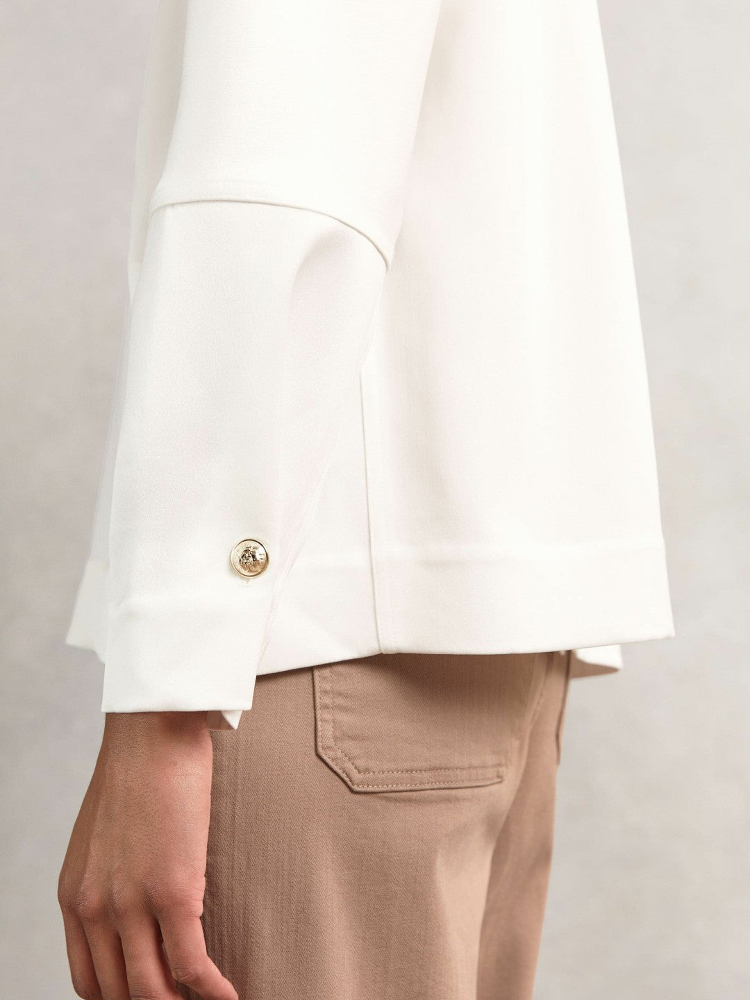 Satin Button-Back Long-Sleeve Top in Ivory | Reiss Women Trending