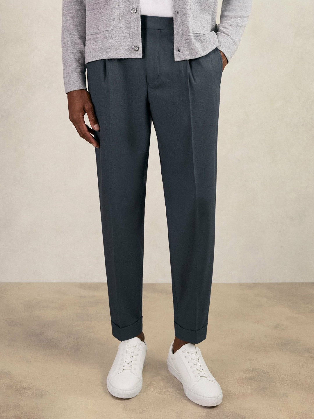 Relaxed-Fit Pleated Tapered Trousers in Steel Blue | Reiss Men New
