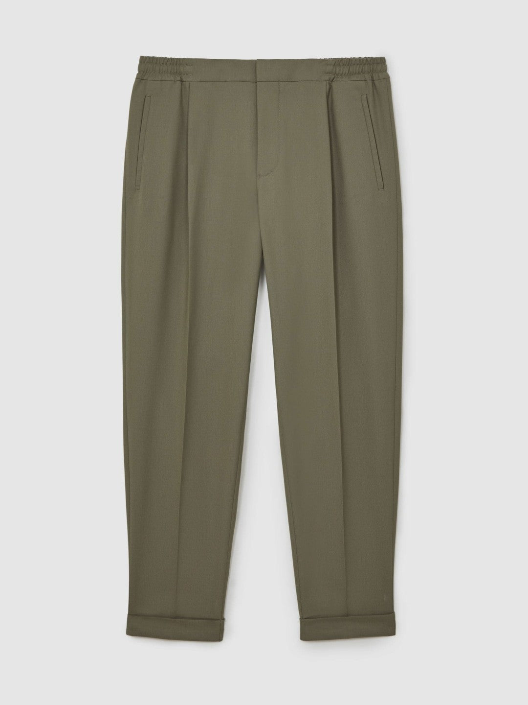 Relaxed-Fit Pleated Tapered Trousers in Sage | Reiss Men Signature