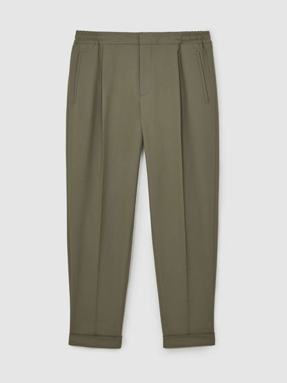 Relaxed-Fit Pleated Tapered Trousers in Sage | Reiss Men Signature