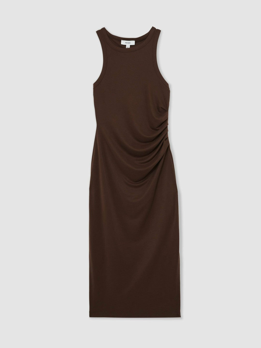 Jersey Ruched Racer Midi Dress in Chocolate Brown | Reiss Women New