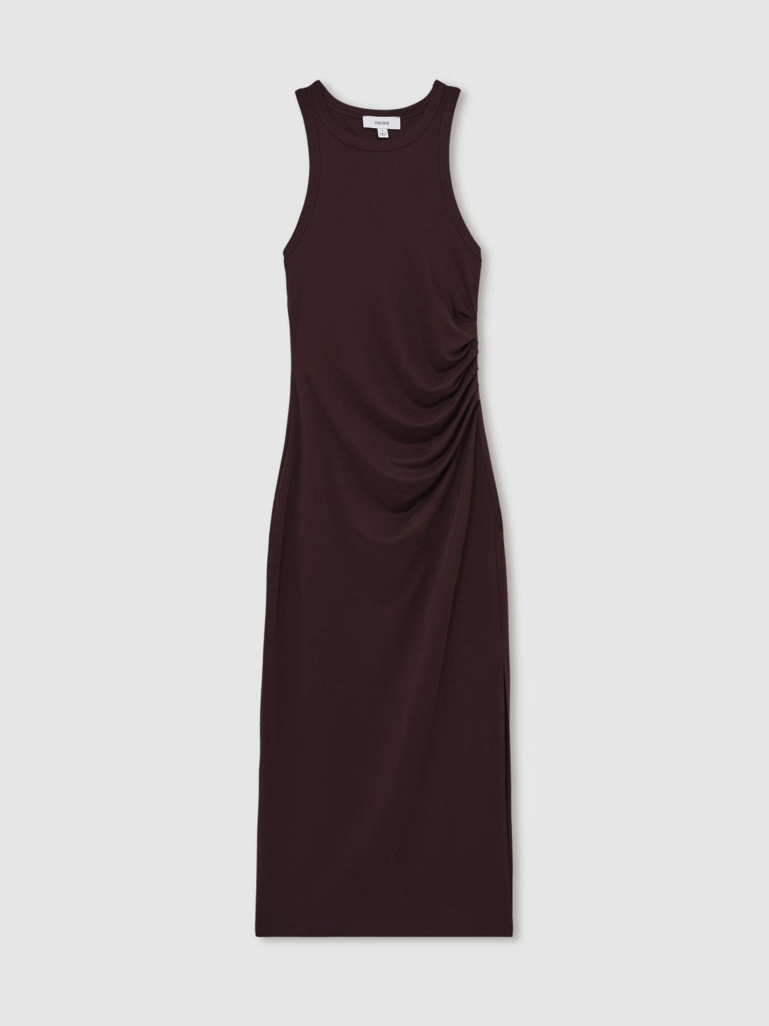 Jersey Ruched Racer Midi Dress in Burgundy | Reiss Women Trending
