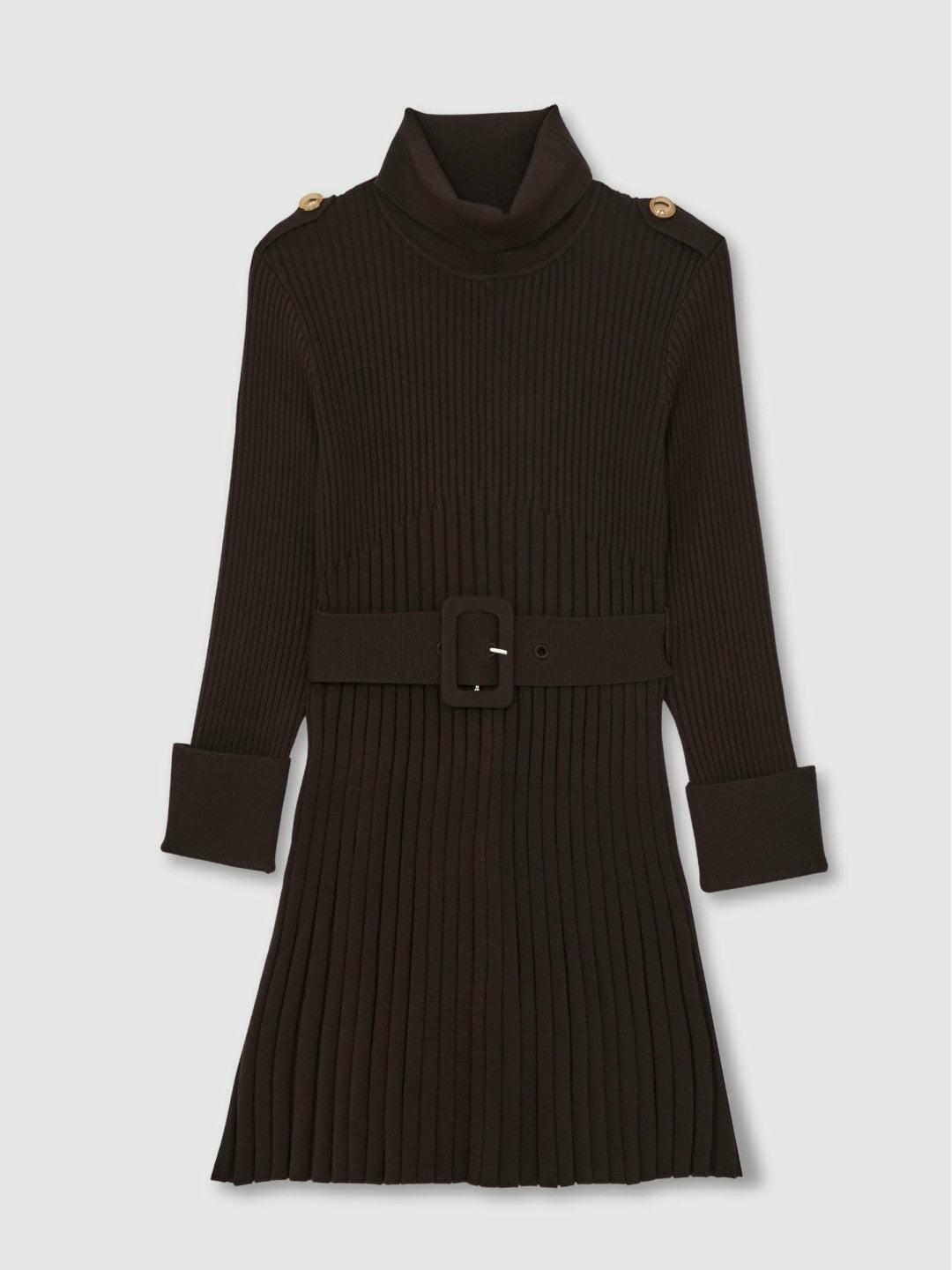 9-13 yrs Rib-Knit Roll-Neck Belted Dress in Chocolate | Reiss Children & Baby Trending