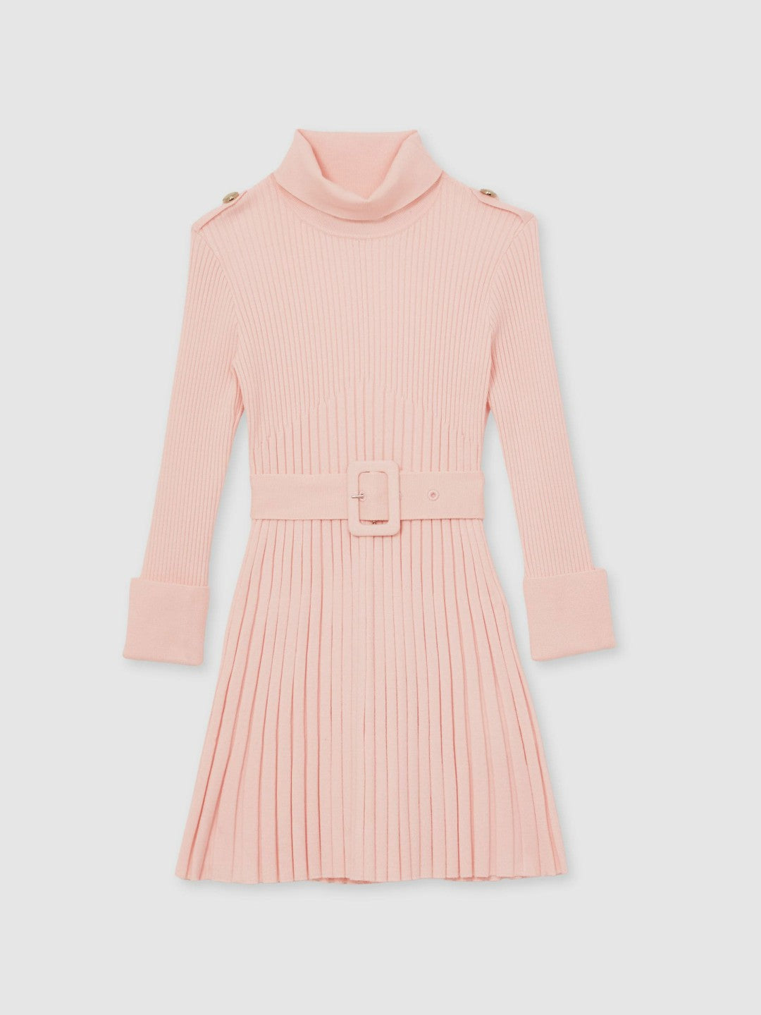 9-13 yrs Rib-Knit Roll-Neck Belted Dress in Pink | Reiss Children & Baby Featured