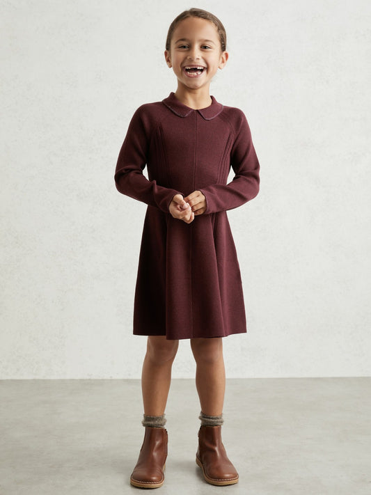 9-13 yrs Embellished Collar Knitted Dress in Berry | Reiss Children & Baby New