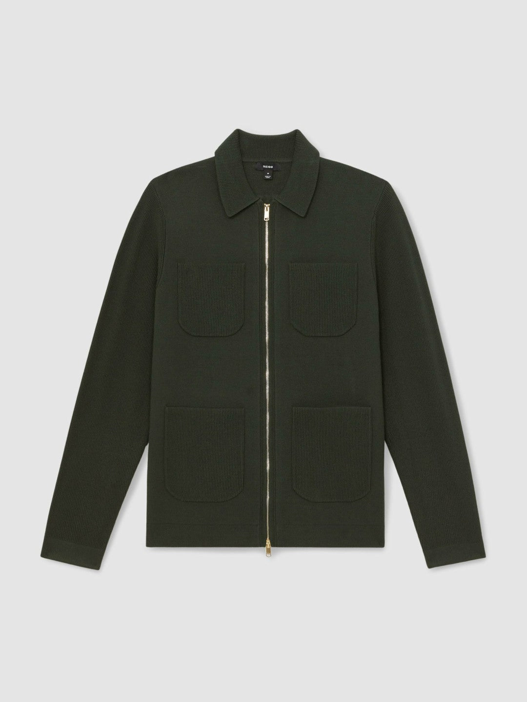 Four-Pocket Zip-Through Cardigan in Forest Green | Reiss Men New