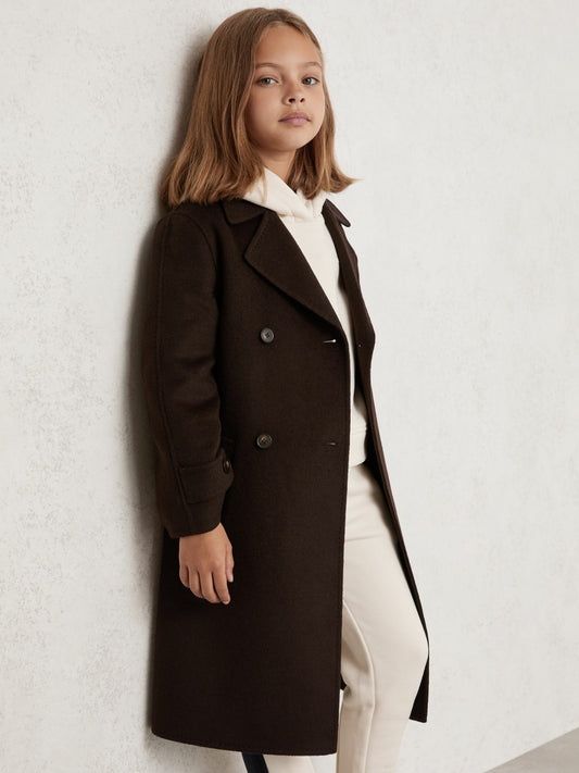 3-9 yrs Double-Breasted Blindseam Wool-Blend Coat in Chocolate Brown | Reiss Children & Baby Signature