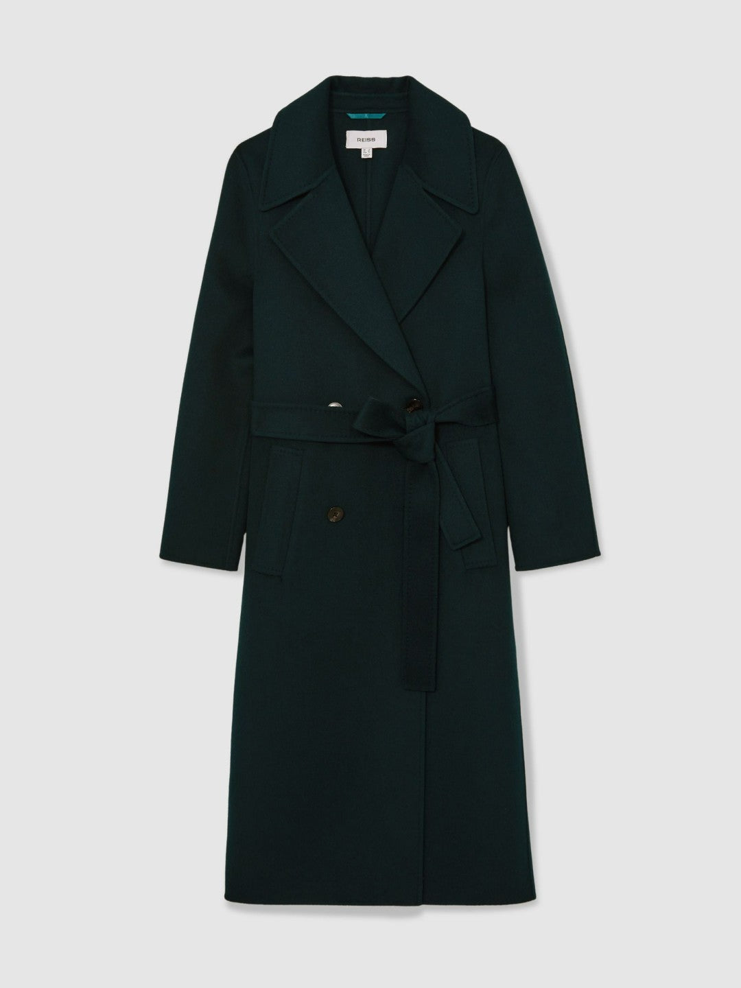 Petite Double-Breasted Blindseam Coat Wool-Blend in Green | Reiss Women Exclusive