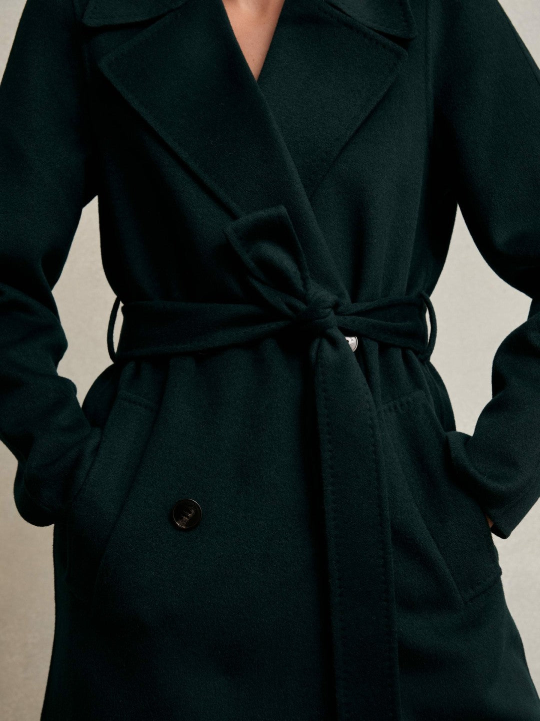 Petite Double-Breasted Blindseam Coat Wool-Blend in Green | Reiss Women Exclusive