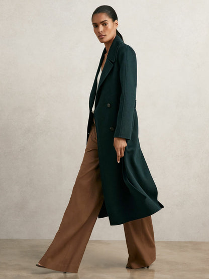 Double-Breasted Blindseam Coat Wool-Blend in Green | Reiss Women Signature