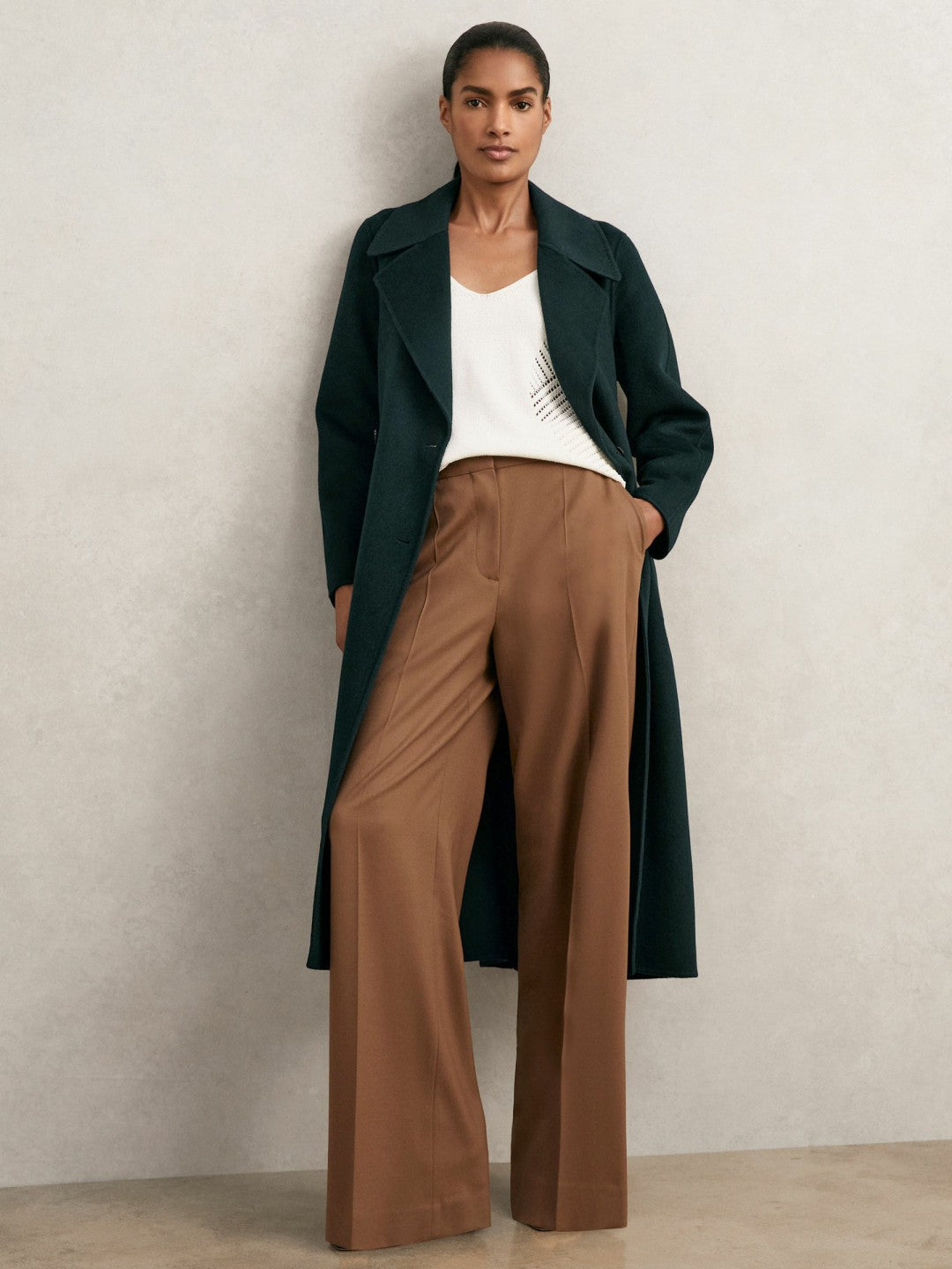 Double-Breasted Blindseam Coat Wool-Blend in Green | Reiss Women Signature