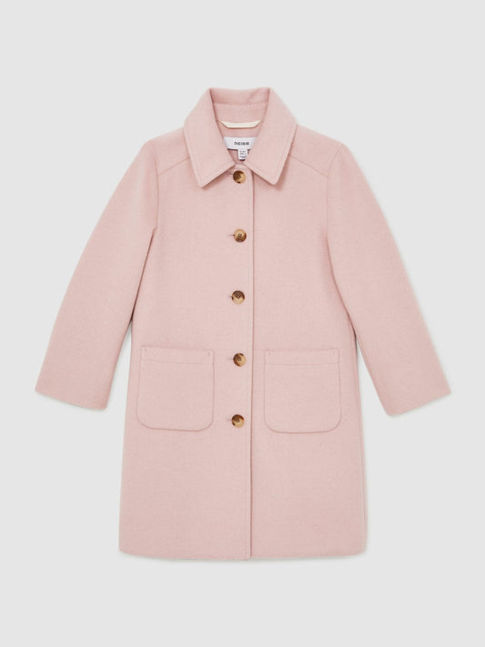 13-14 yrs Wool-Blend Single-Breasted Coat in Pink | Reiss Children & Baby Best Seller