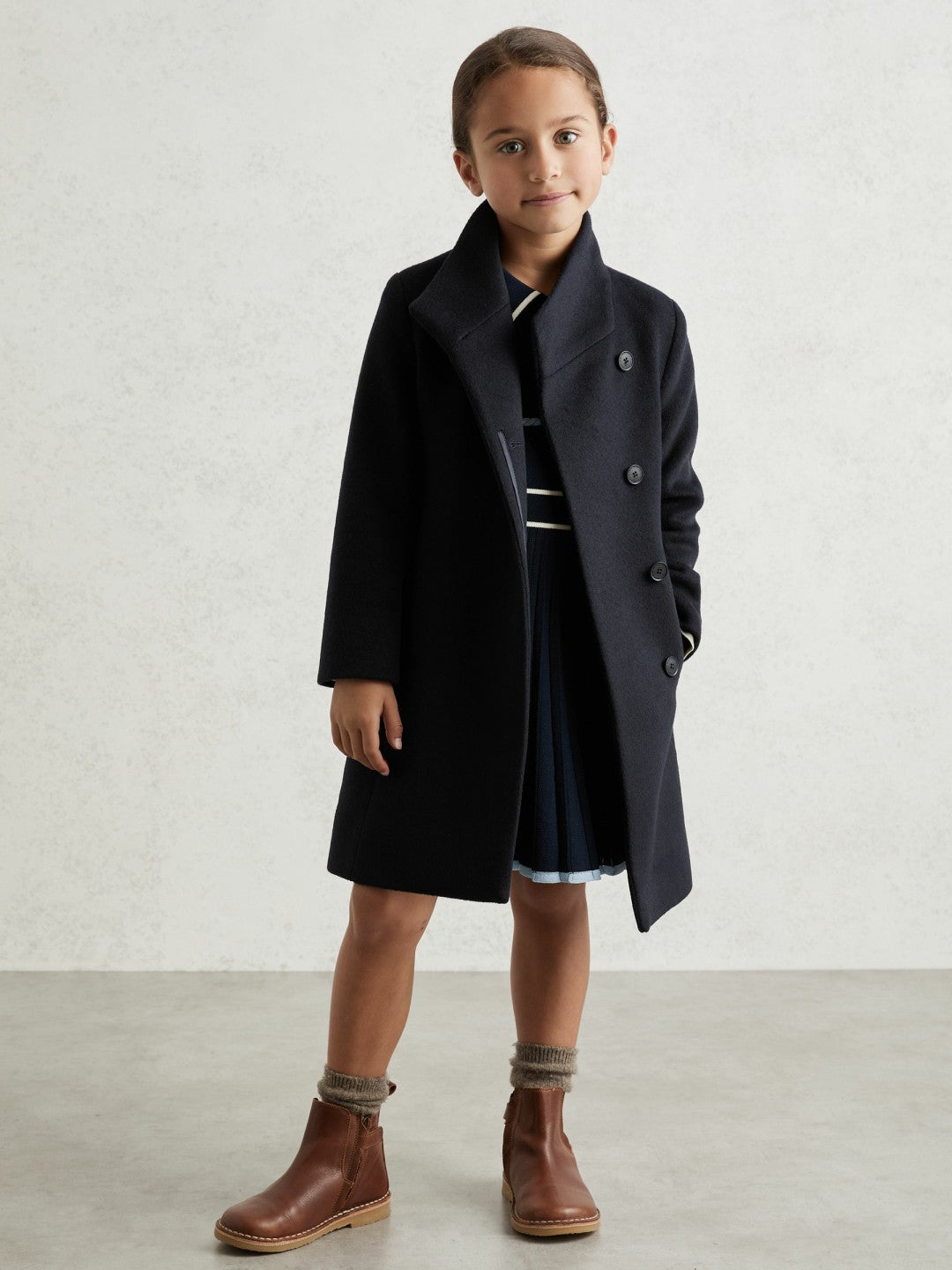 Wool-Blend Funnel-Neck Coat in Navy | Reiss Children & Baby Exclusive