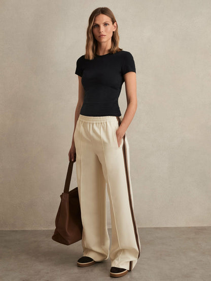 Side-Stripe Wide-Leg Trousers in Cream | Reiss Women Featured