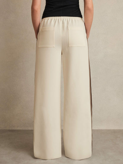 Side-Stripe Wide-Leg Trousers in Cream | Reiss Women Featured