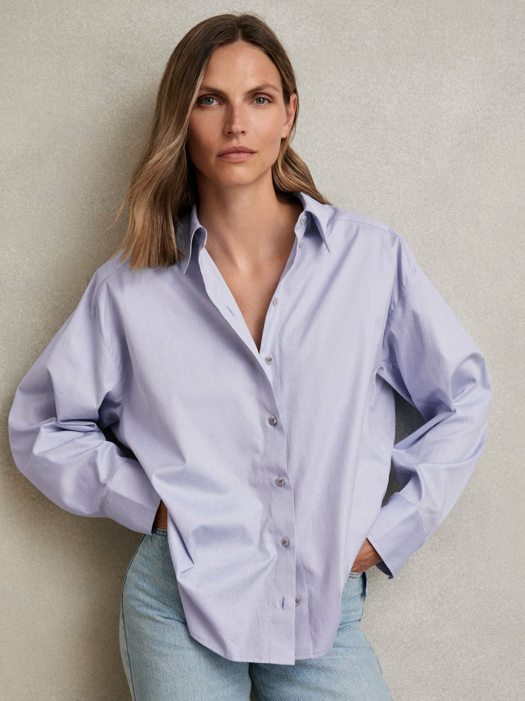 Cotton Button Through Oxford Shirt in Blue | Reiss Women Signature