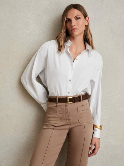Cotton Button Through Oxford Shirt in White | Reiss Women Featured