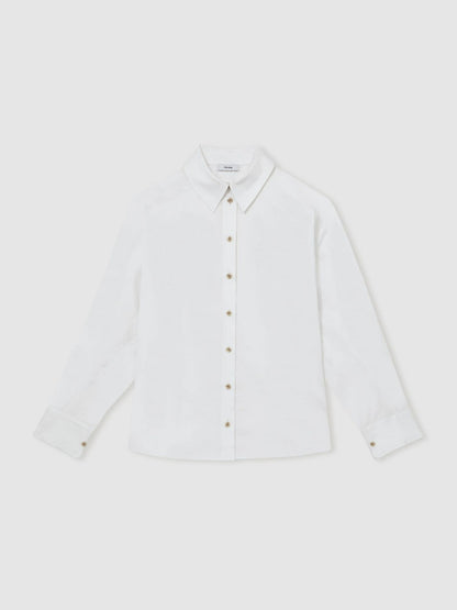 Cotton Button Through Oxford Shirt in White | Reiss Women Featured