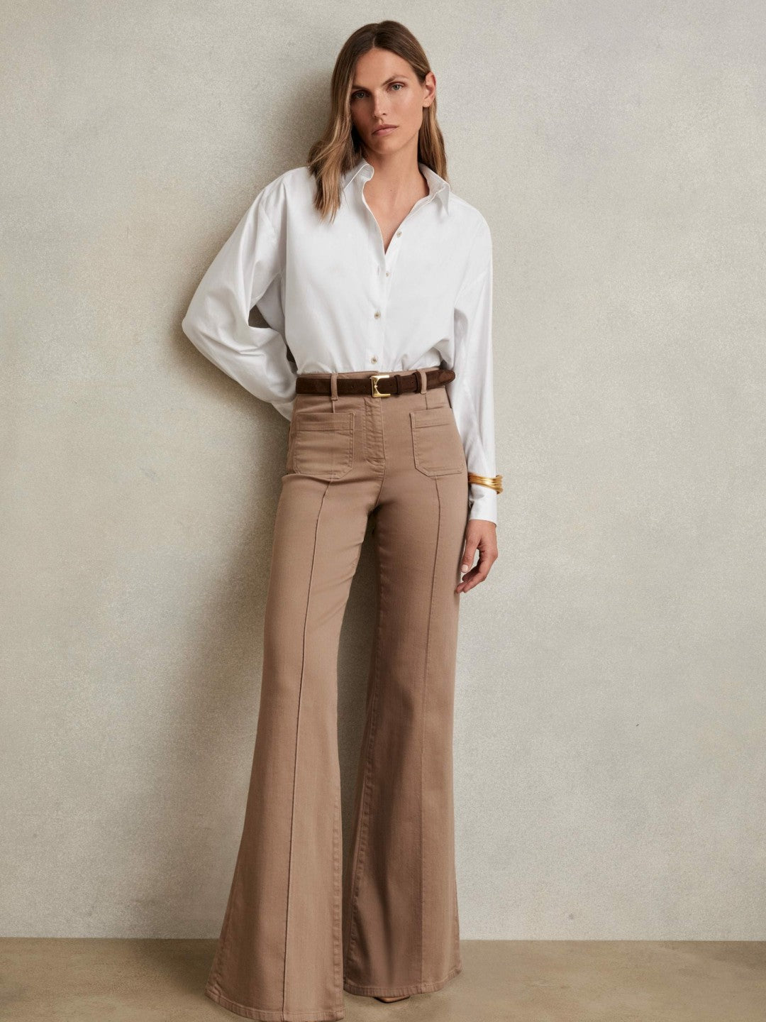 Cotton Button Through Oxford Shirt in White | Reiss Women Featured