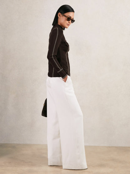 Contrast-Stitch Knit Top in Burgundy | Reiss Women Premium