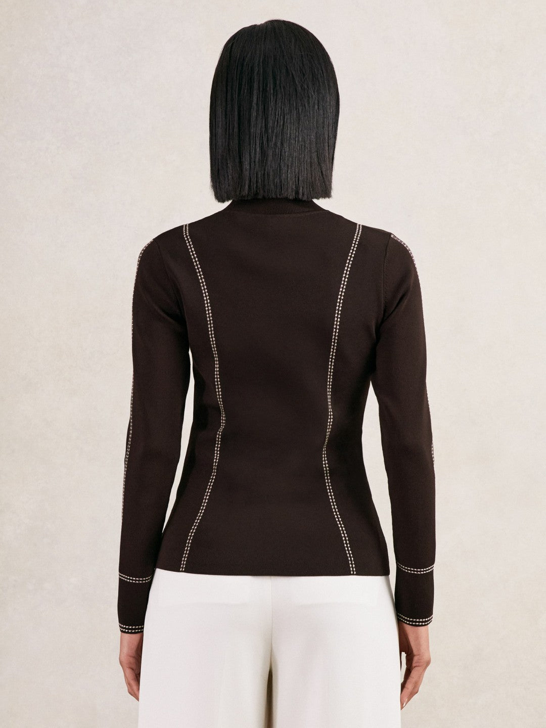 Contrast-Stitch Knit Top in Burgundy | Reiss Women Premium