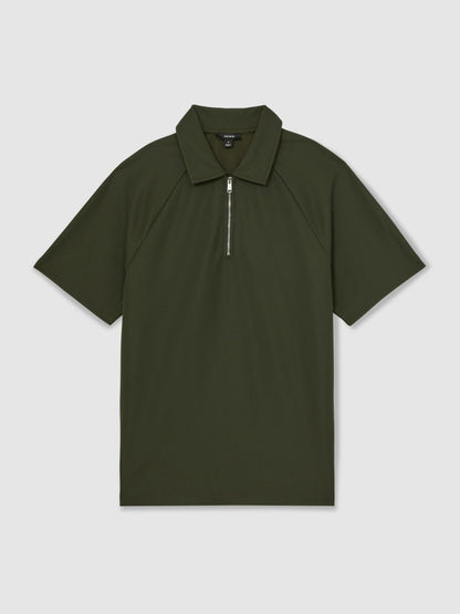 Textured Raglan Half-Zip Polo Shirt in Green | Reiss Men Popular