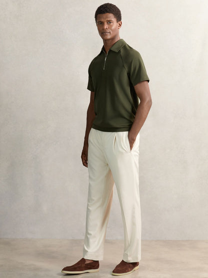 Textured Raglan Half-Zip Polo Shirt in Green | Reiss Men Popular