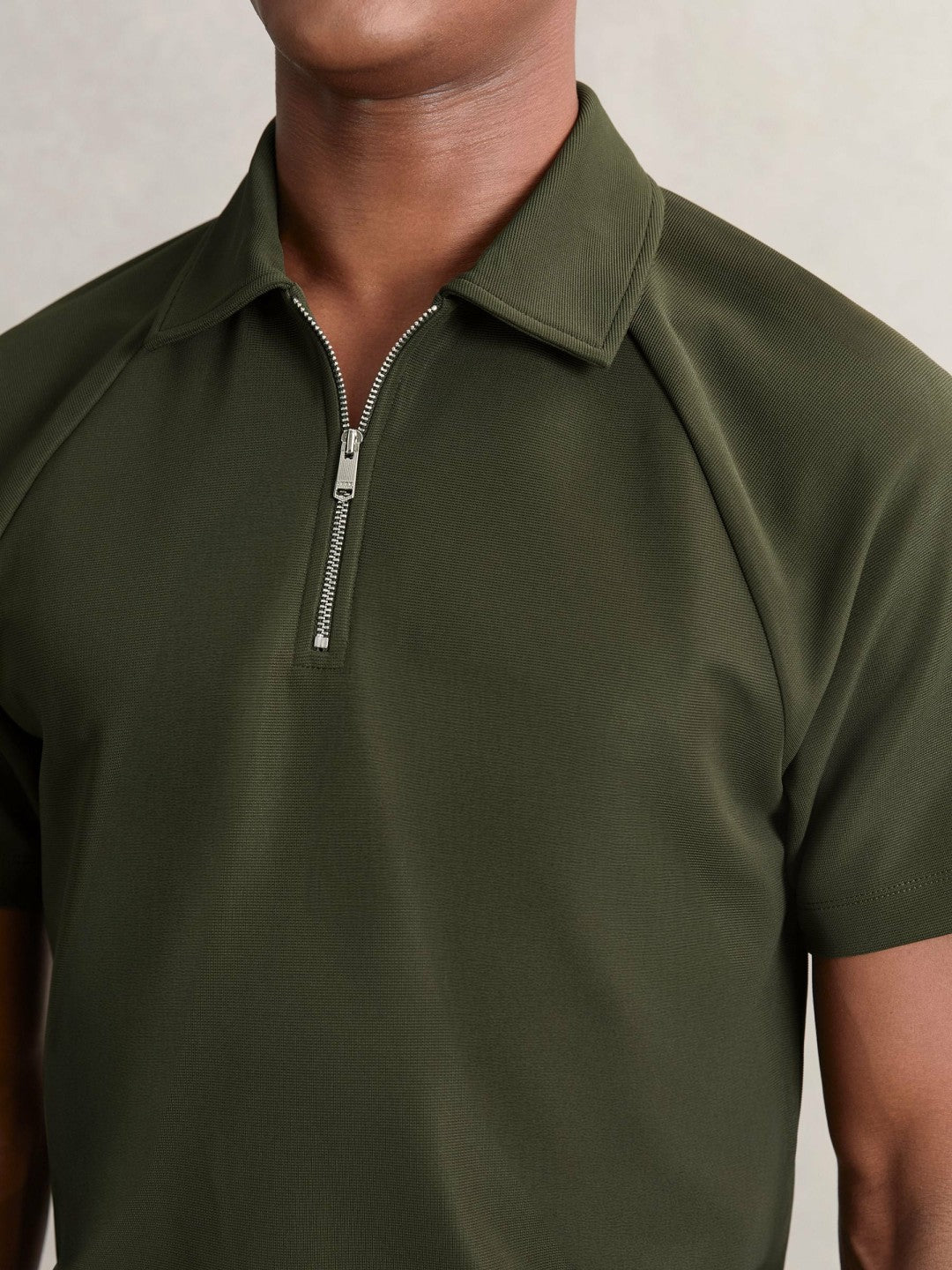 Textured Raglan Half-Zip Polo Shirt in Green | Reiss Men Popular