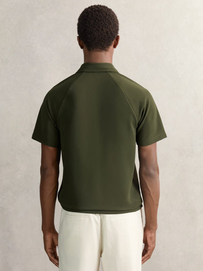 Textured Raglan Half-Zip Polo Shirt in Green | Reiss Men Popular