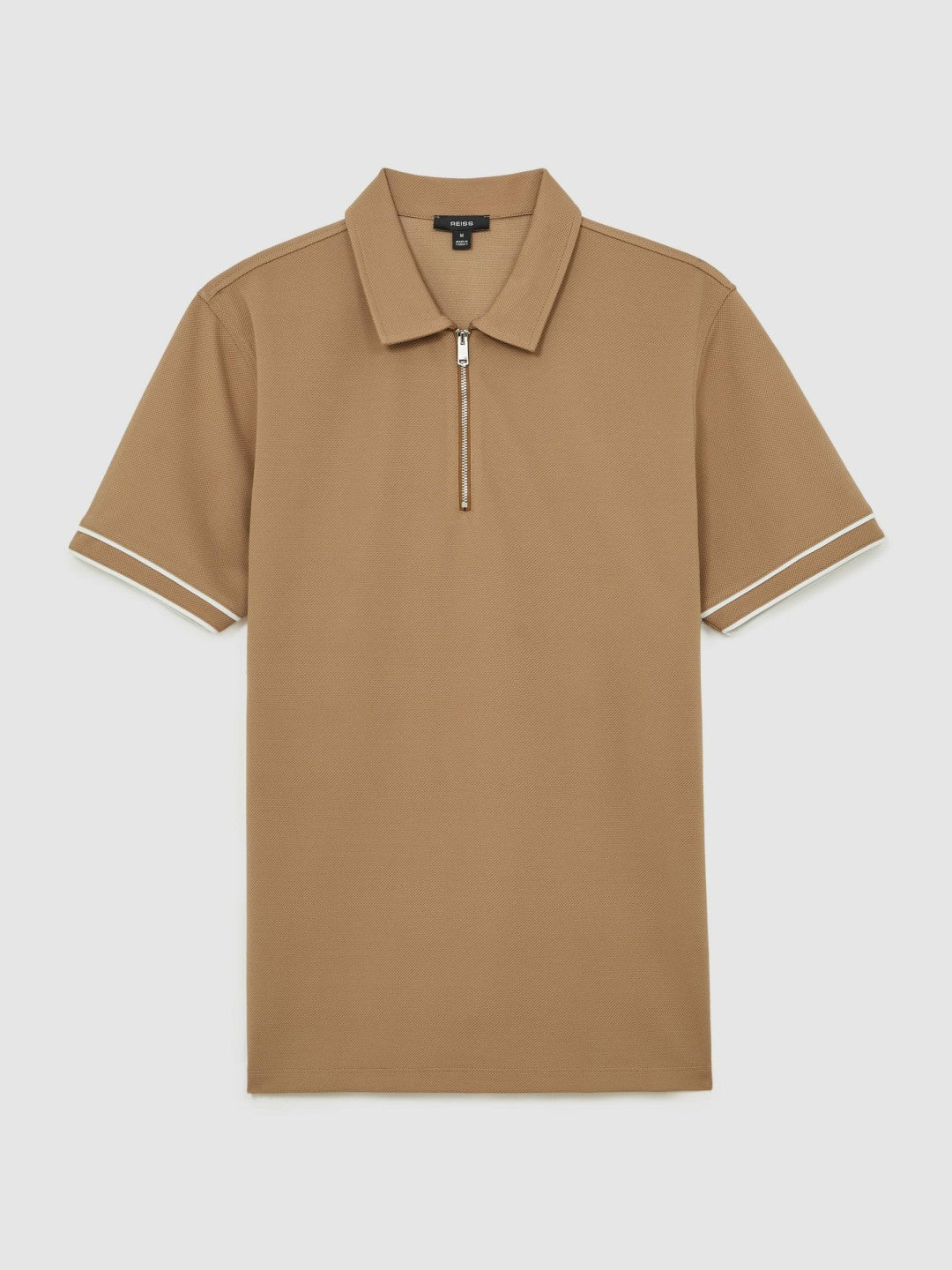 Textured Half-Zip Tipped Polo Shirt in Camel | Reiss Men Trending
