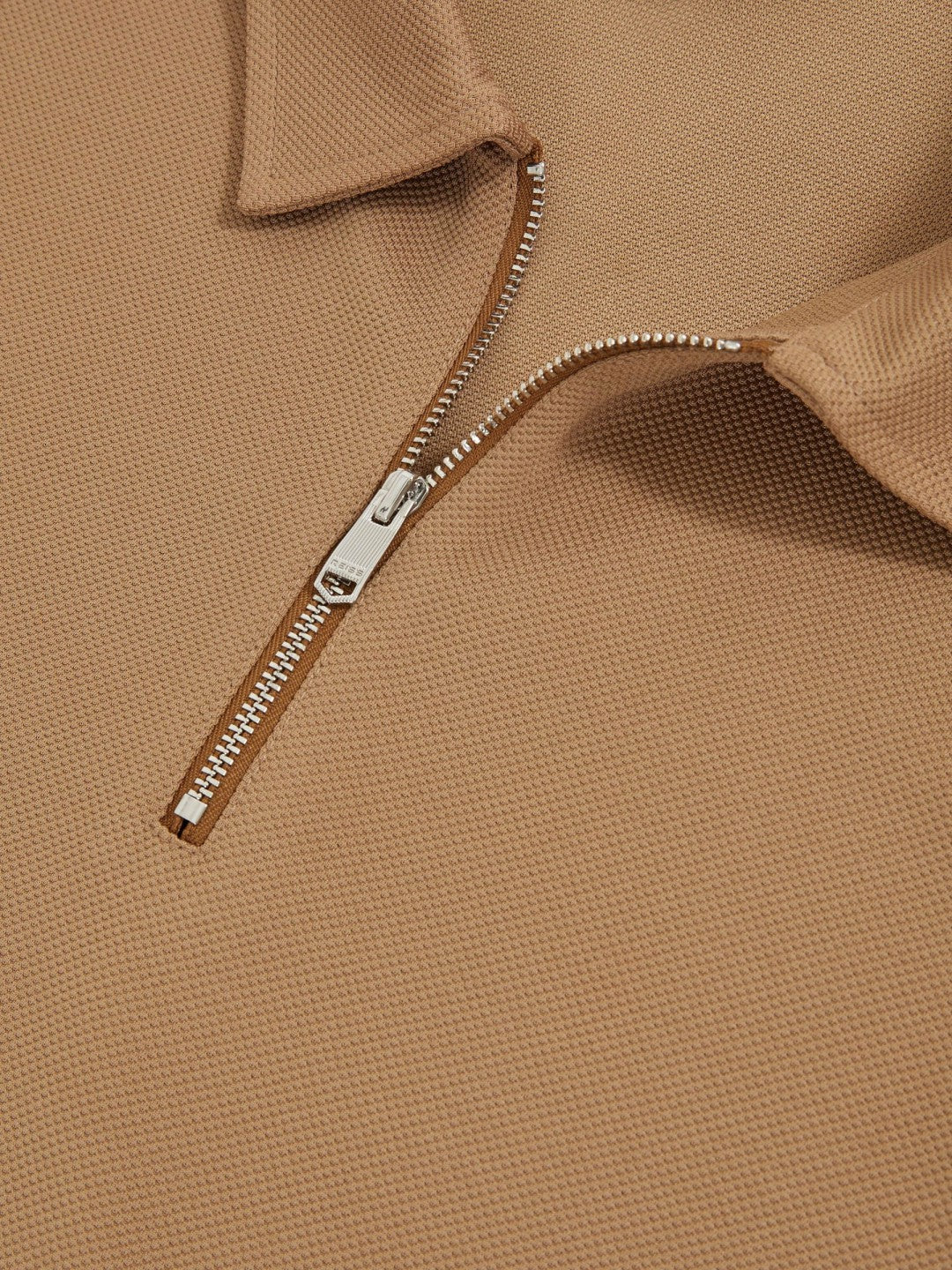 Textured Half-Zip Tipped Polo Shirt in Camel | Reiss Men Trending