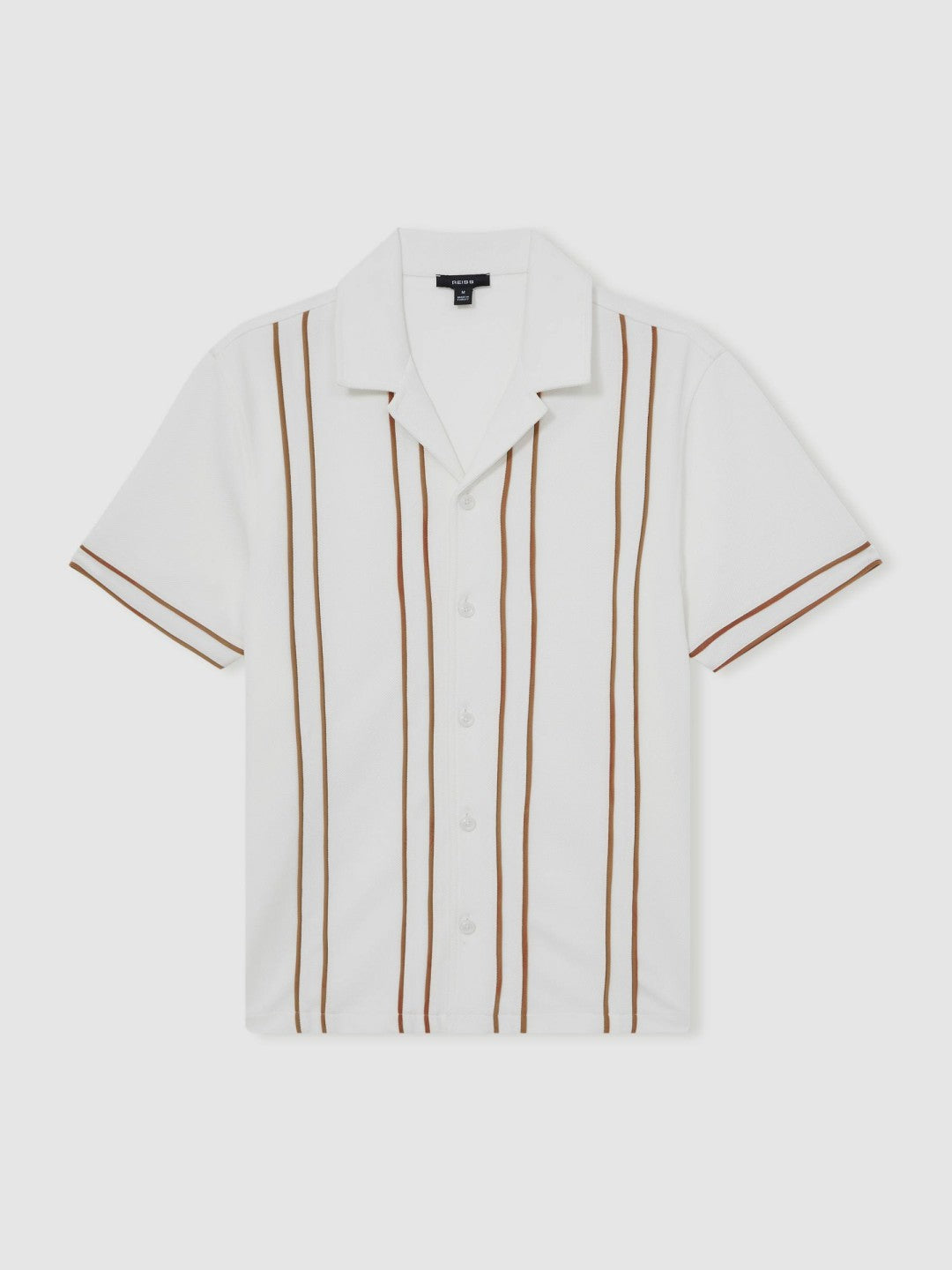 Piped-Stripe Cuban-Collar Shirt in White/Camel | Reiss Men Signature