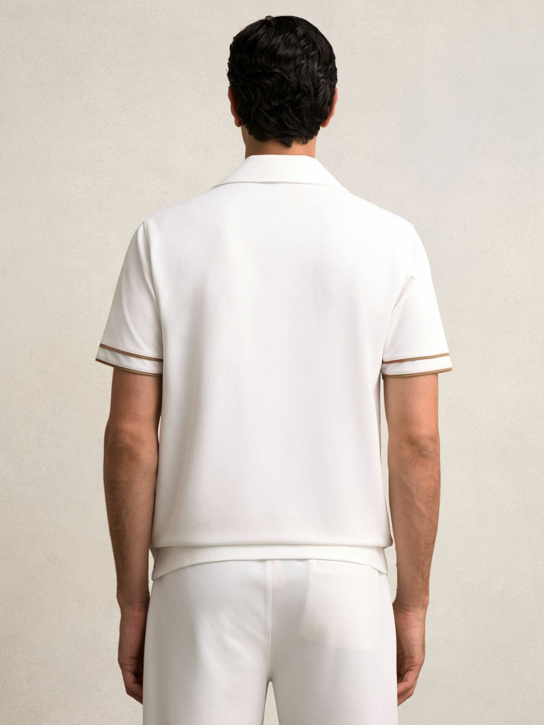 Piped-Stripe Cuban-Collar Shirt in White/Camel | Reiss Men Signature