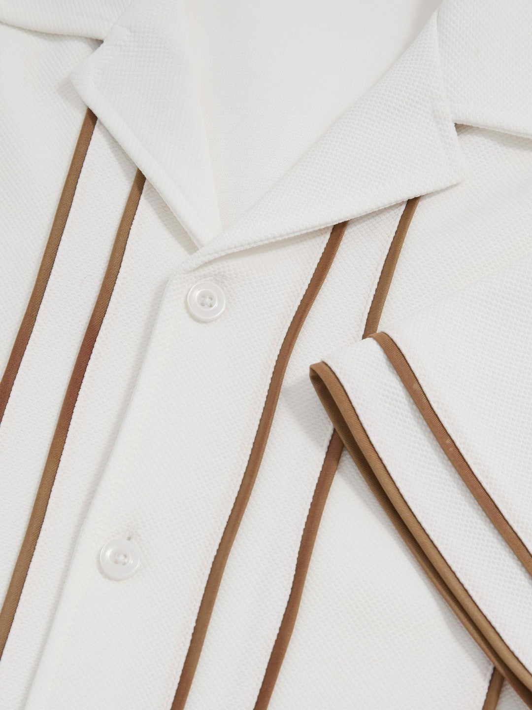 Piped-Stripe Cuban-Collar Shirt in White/Camel | Reiss Men Signature