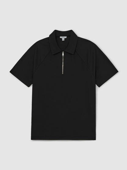 Textured Raglan Half-Zip Polo Shirt in Black | Reiss Men Popular