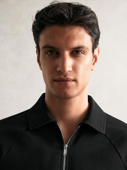 Textured Raglan Half-Zip Polo Shirt in Black | Reiss Men Popular
