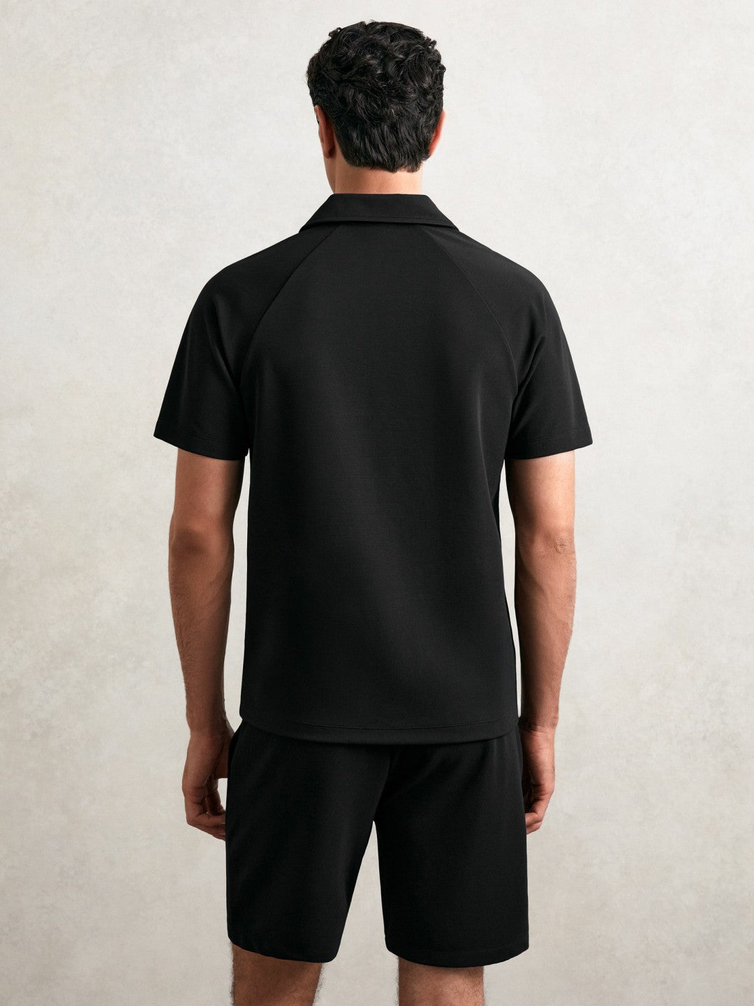 Textured Raglan Half-Zip Polo Shirt in Black | Reiss Men Popular