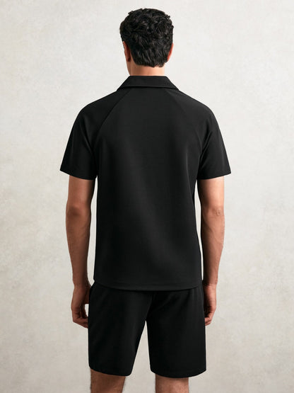 Textured Raglan Half-Zip Polo Shirt in Black | Reiss Men Popular